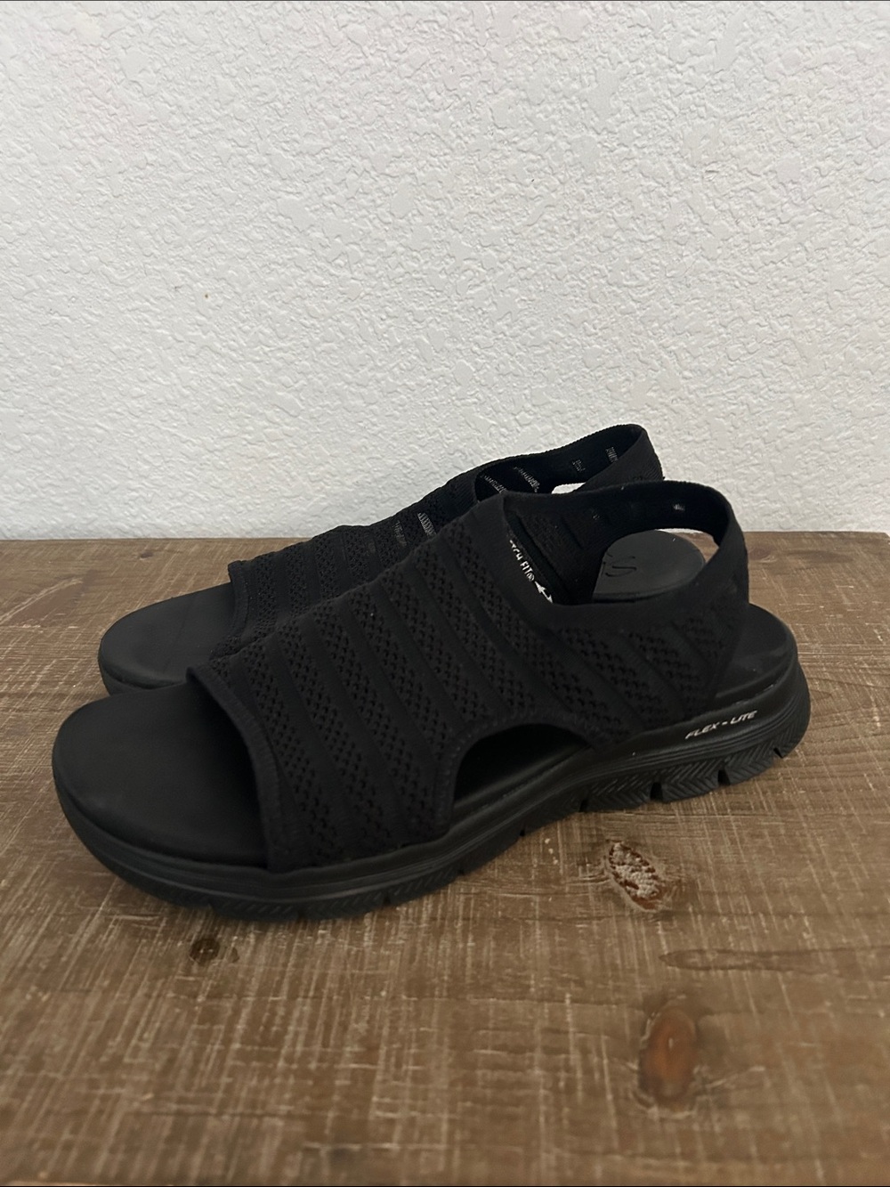 Sketchers Women’s Black Knit Slide Sandals - Comfortable Casual Footwear